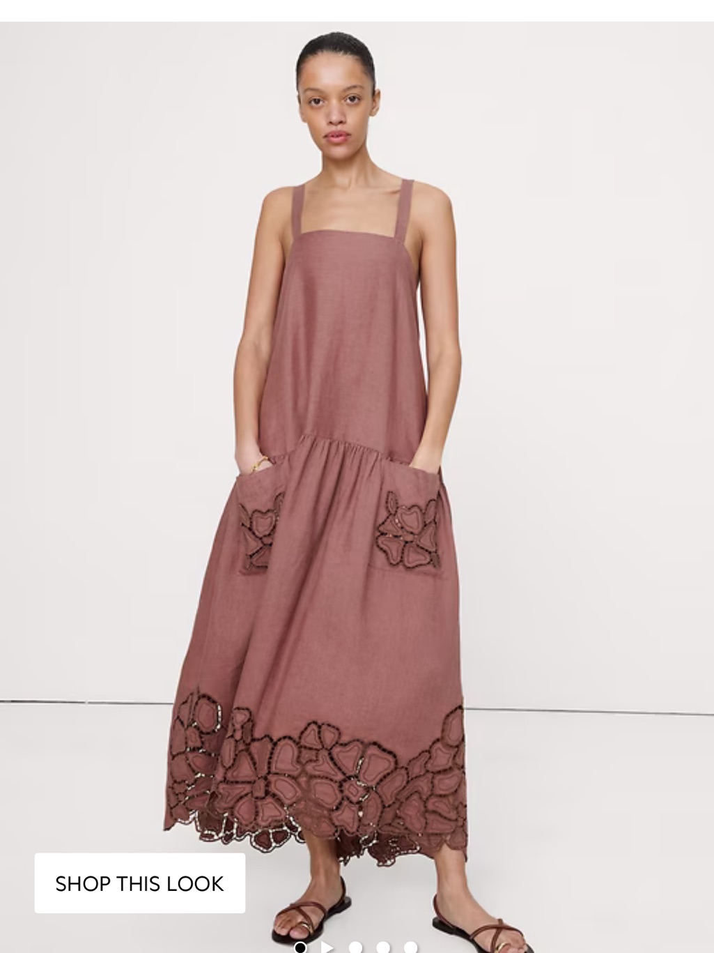 Embroidered Linen Drop-Waist Maxi Dress